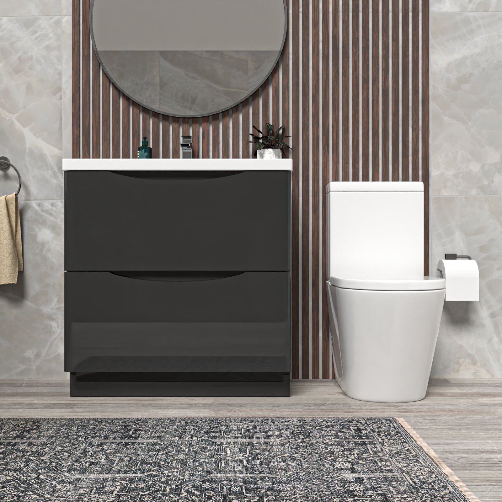 Merton Dark Grey 800mm Basin Vanity Unit and Rimless Close Coupled Toilet