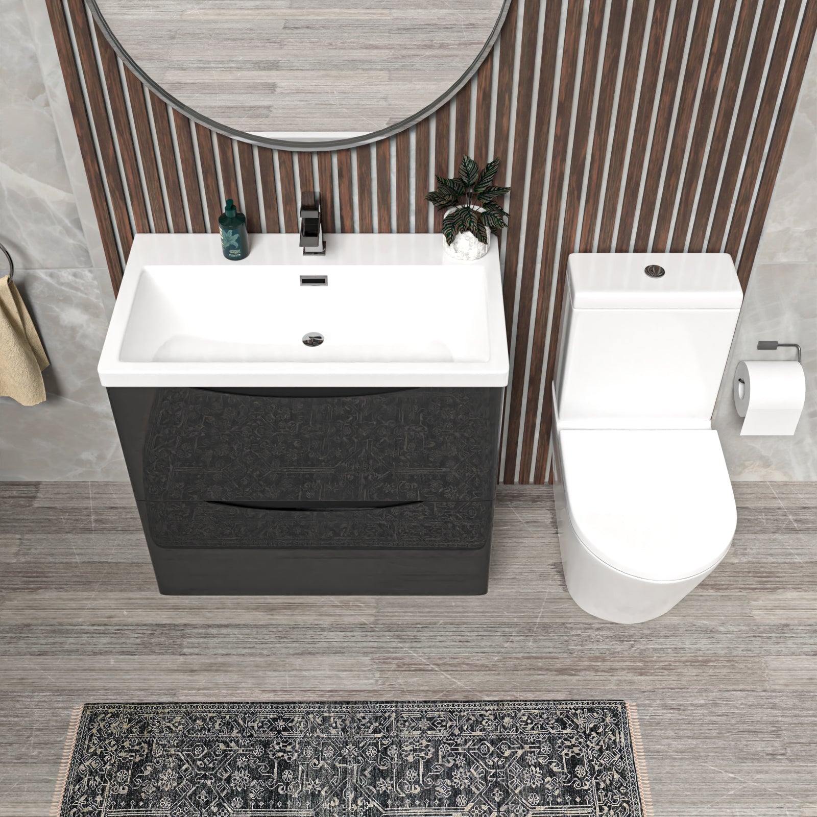 Merton Dark Grey 800mm Basin Vanity Unit and Rimless Close Coupled Toilet