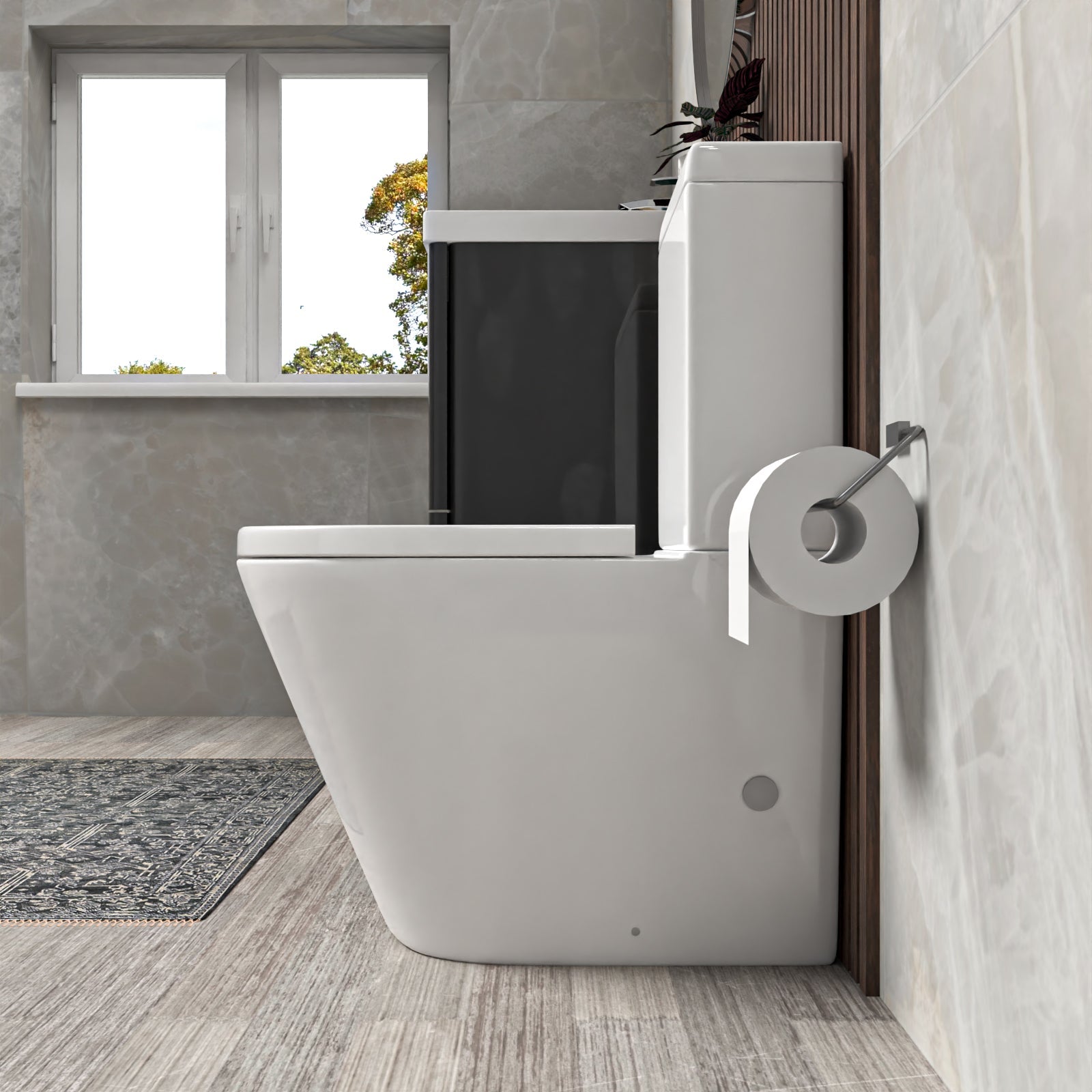 Merton Dark Grey 800mm Basin Vanity Unit and Rimless Close Coupled Toilet