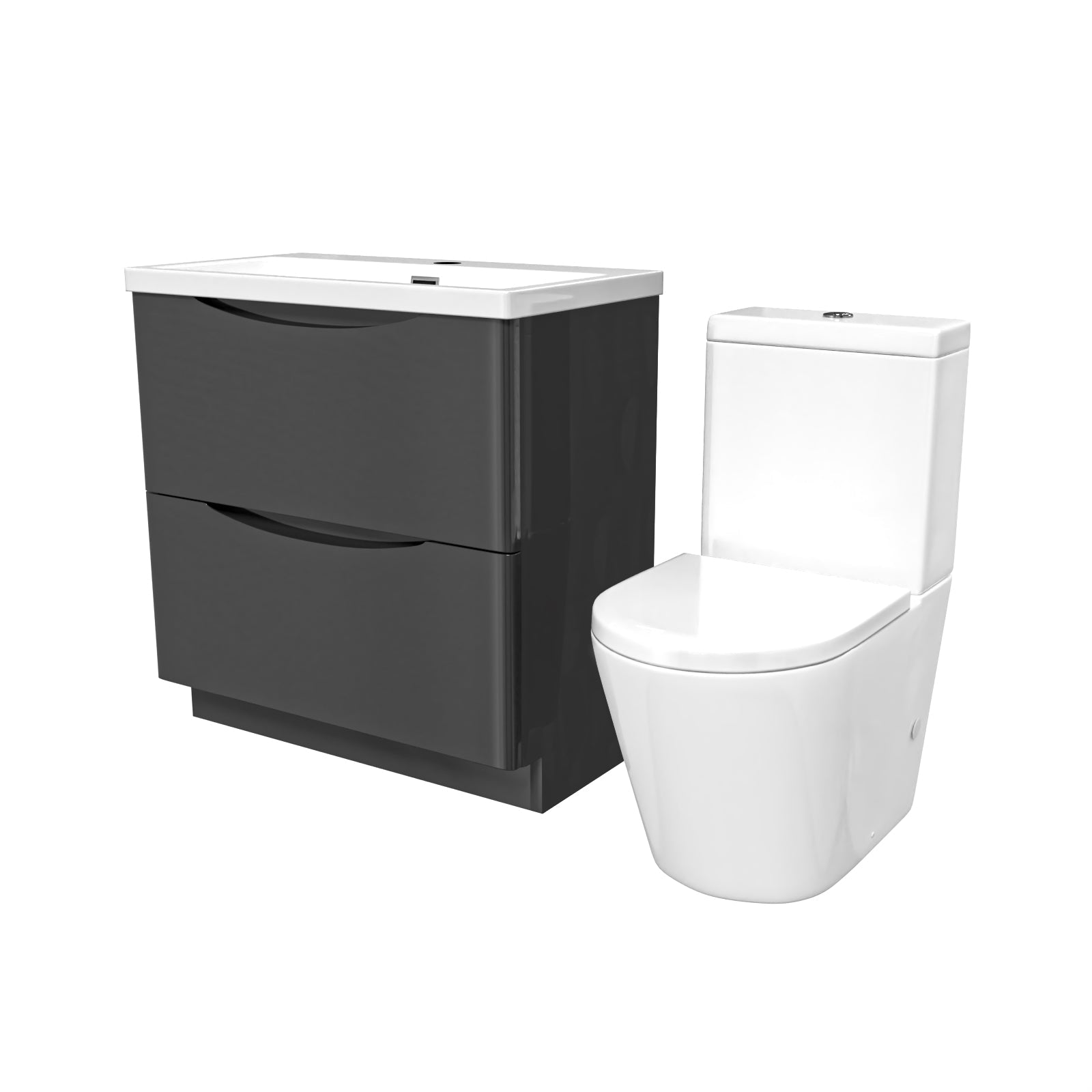 Merton Dark Grey 800mm Basin Vanity Unit and Rimless Close Coupled Toilet