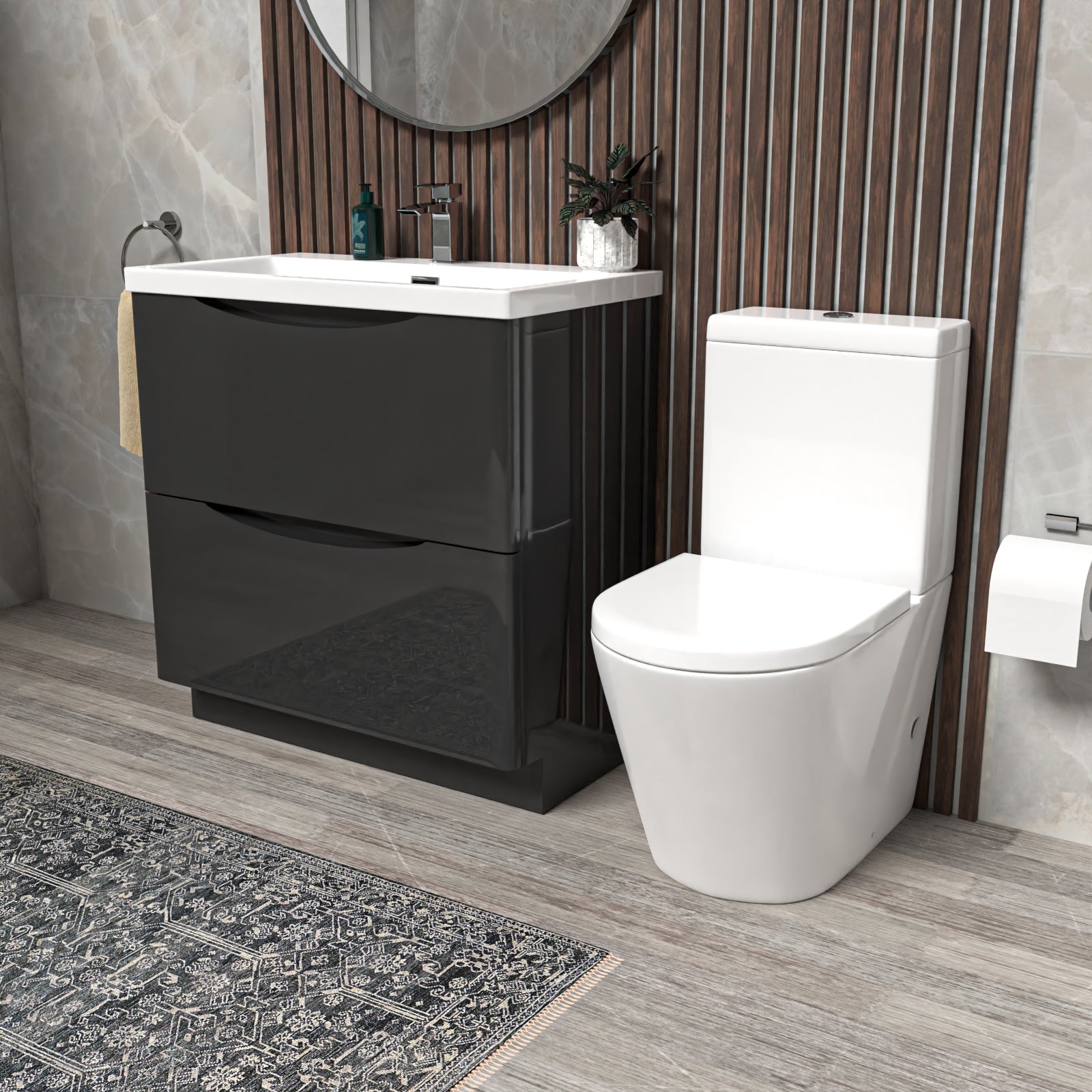 Merton Dark Grey 800mm Basin Vanity Unit and Rimless Close Coupled Toilet