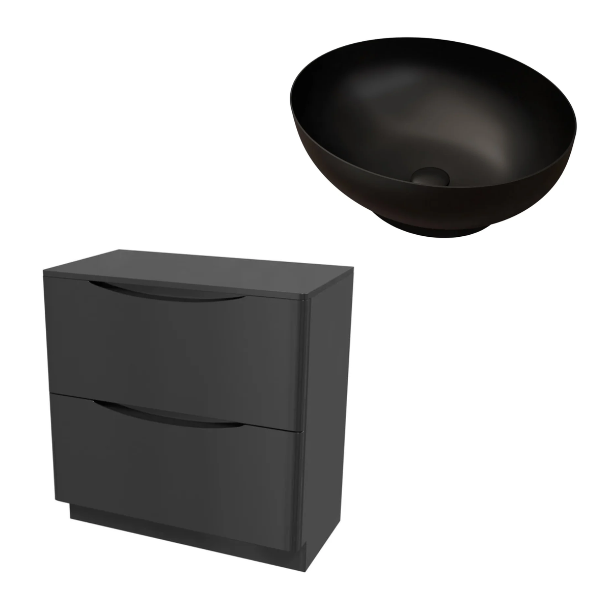 Merton 800mm Dark Grey Freestanding Countertop Vanity with 410mm Matte Black Oval Basin