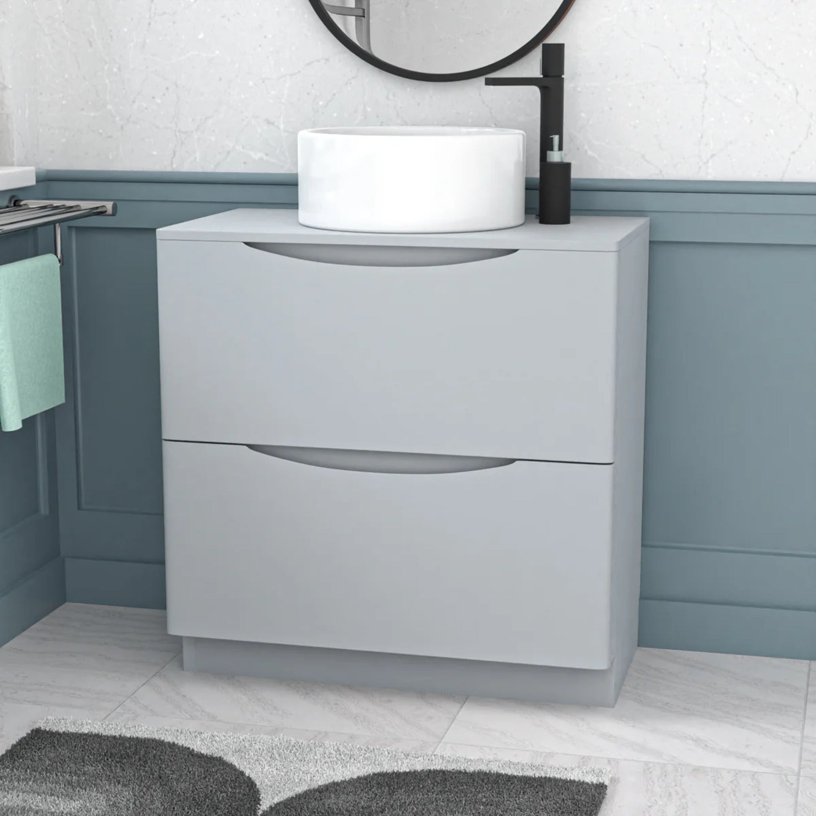 800mm Matte Grey Freestanding Vanity With Worktop and 420mm Round Basin