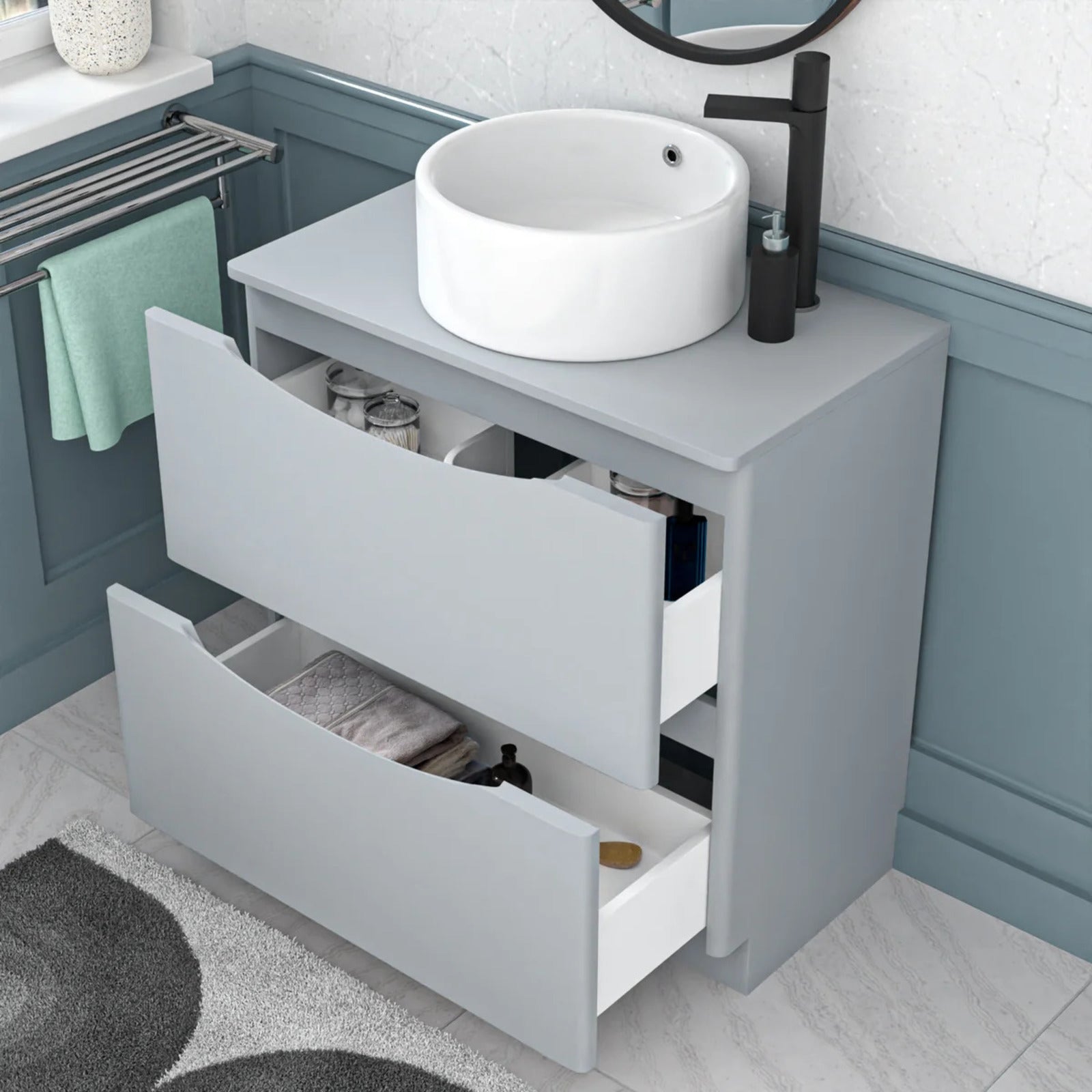 800mm Matte Grey Freestanding Vanity With Worktop and 420mm Round Basin