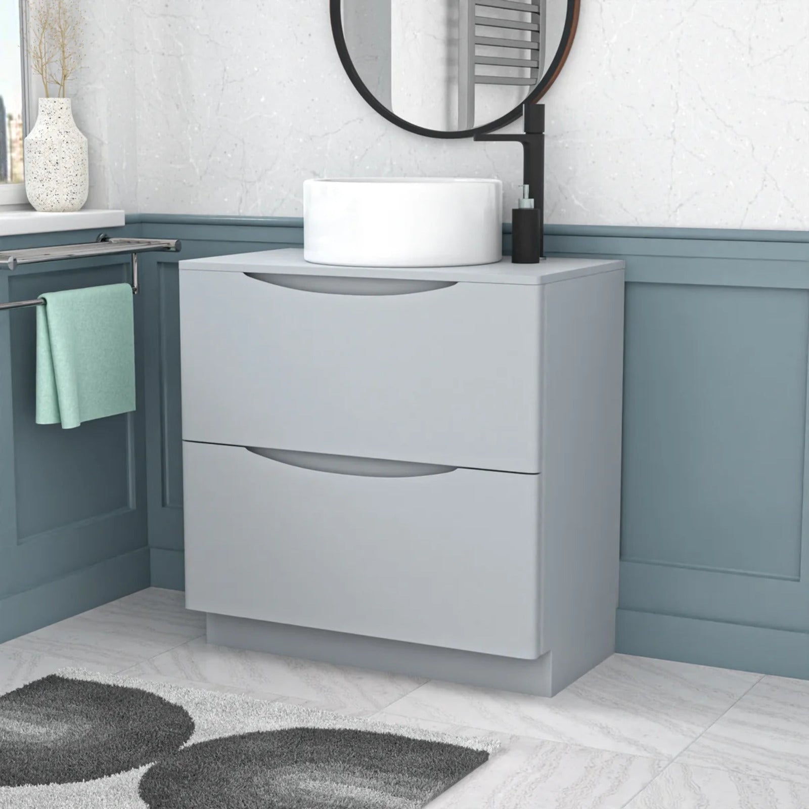 800mm Matte Grey Freestanding Vanity With Worktop and 420mm Round Basin