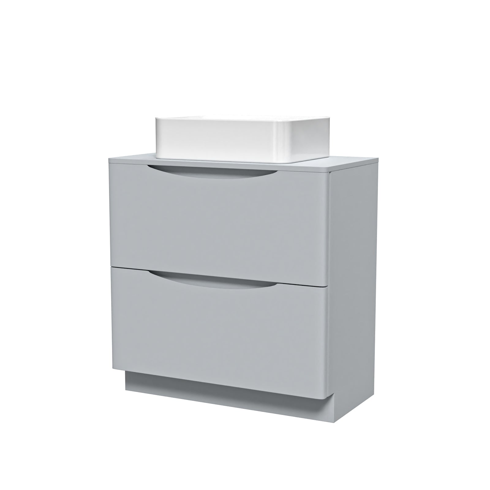 Bathroom vanity with white countertop on a white background