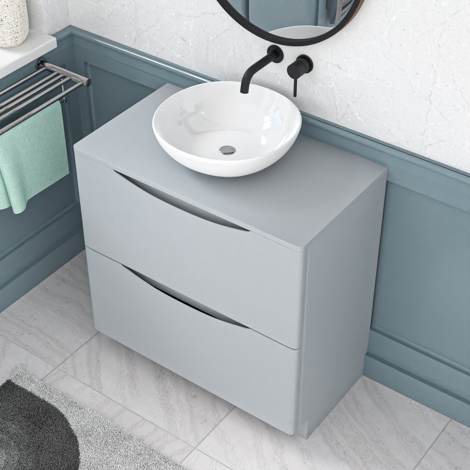 Merton Matte Grey 800mm Freestanding Vanity Unit With Round Ceramic Basin