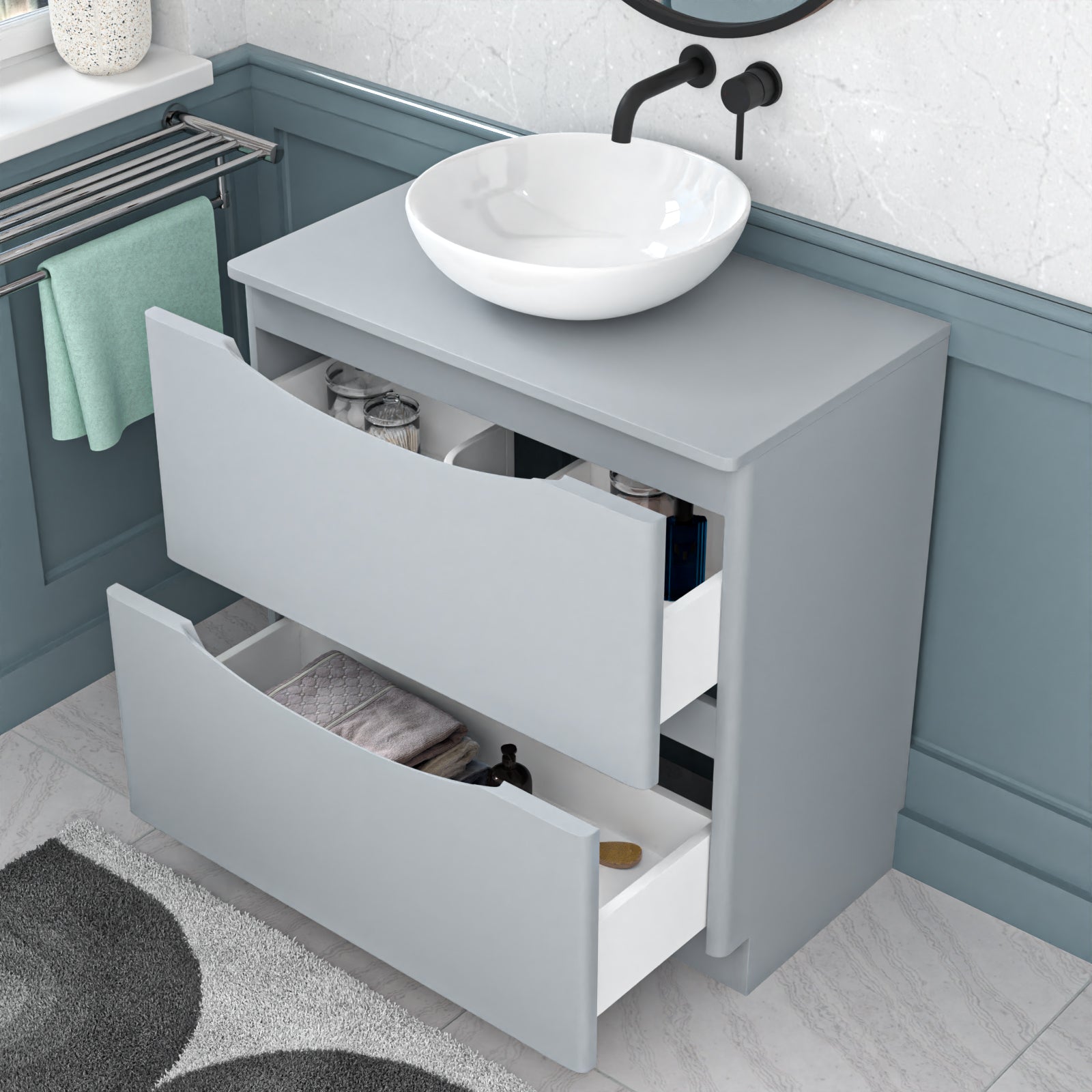 Merton Matte Grey 800mm Freestanding Vanity Unit With Round Ceramic Basin