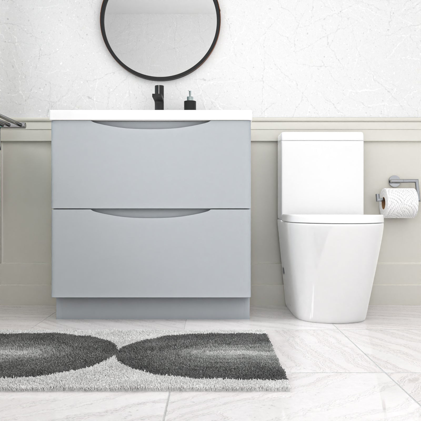 Merton Matte Grey 800mm Basin Vanity Unit and Rimless Close Coupled Toilet