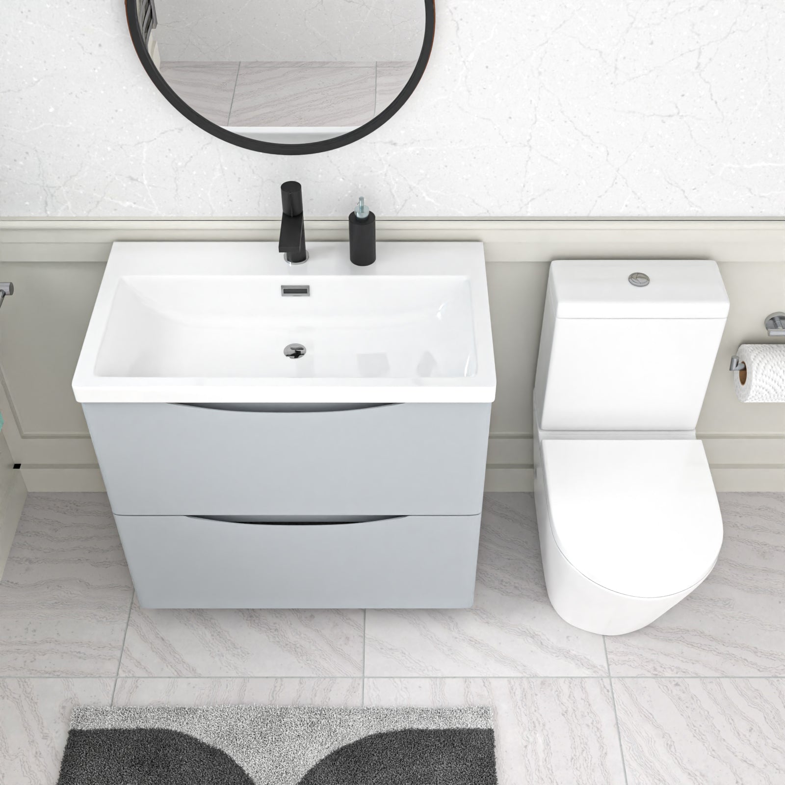 Merton Matte Grey 800mm Basin Vanity Unit and Rimless Close Coupled Toilet