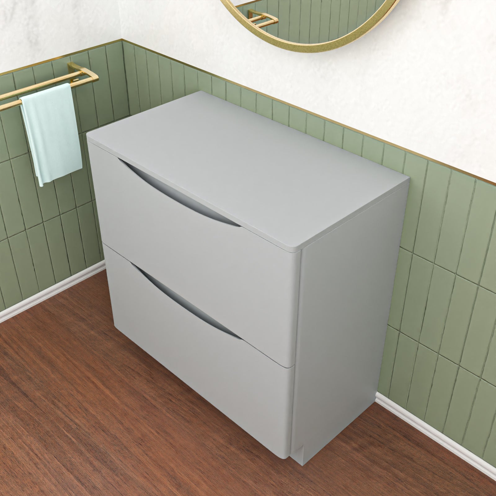 Merton Matte Grey 800mm 2 Drawer Work Top Freestanding Vanity Unit