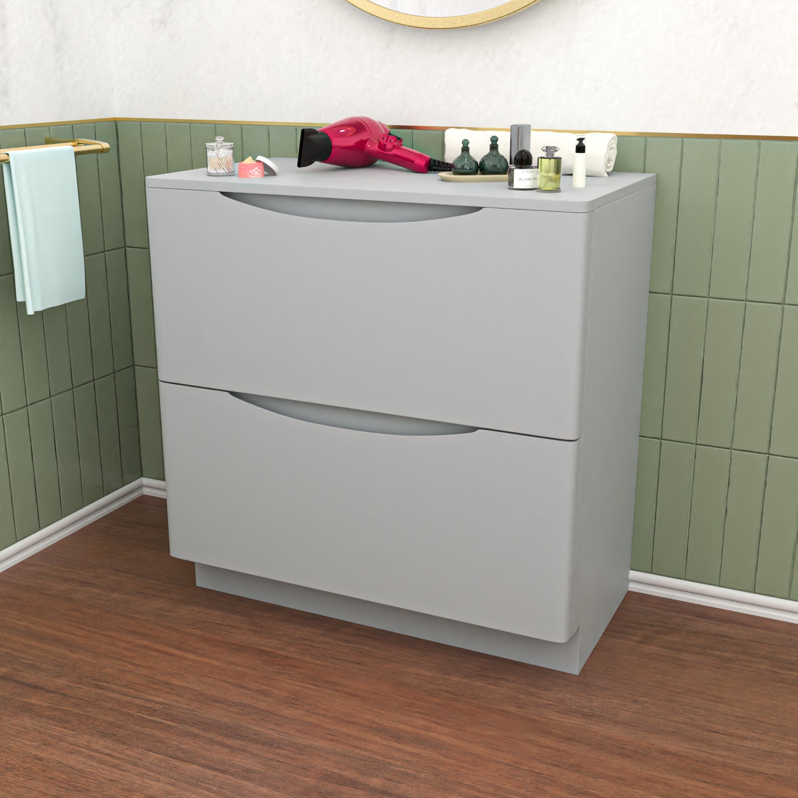 Merton Matte Grey 800mm 2 Drawer Work Top Freestanding Vanity Unit