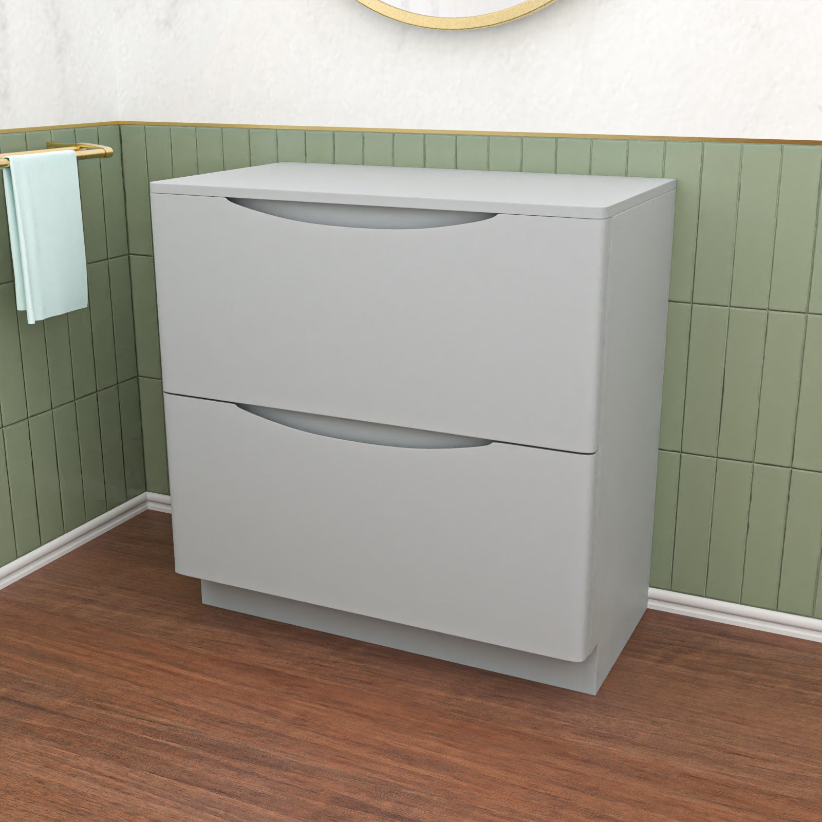 Merton Matte Grey 800mm 2 Drawer Work Top Freestanding Vanity Unit