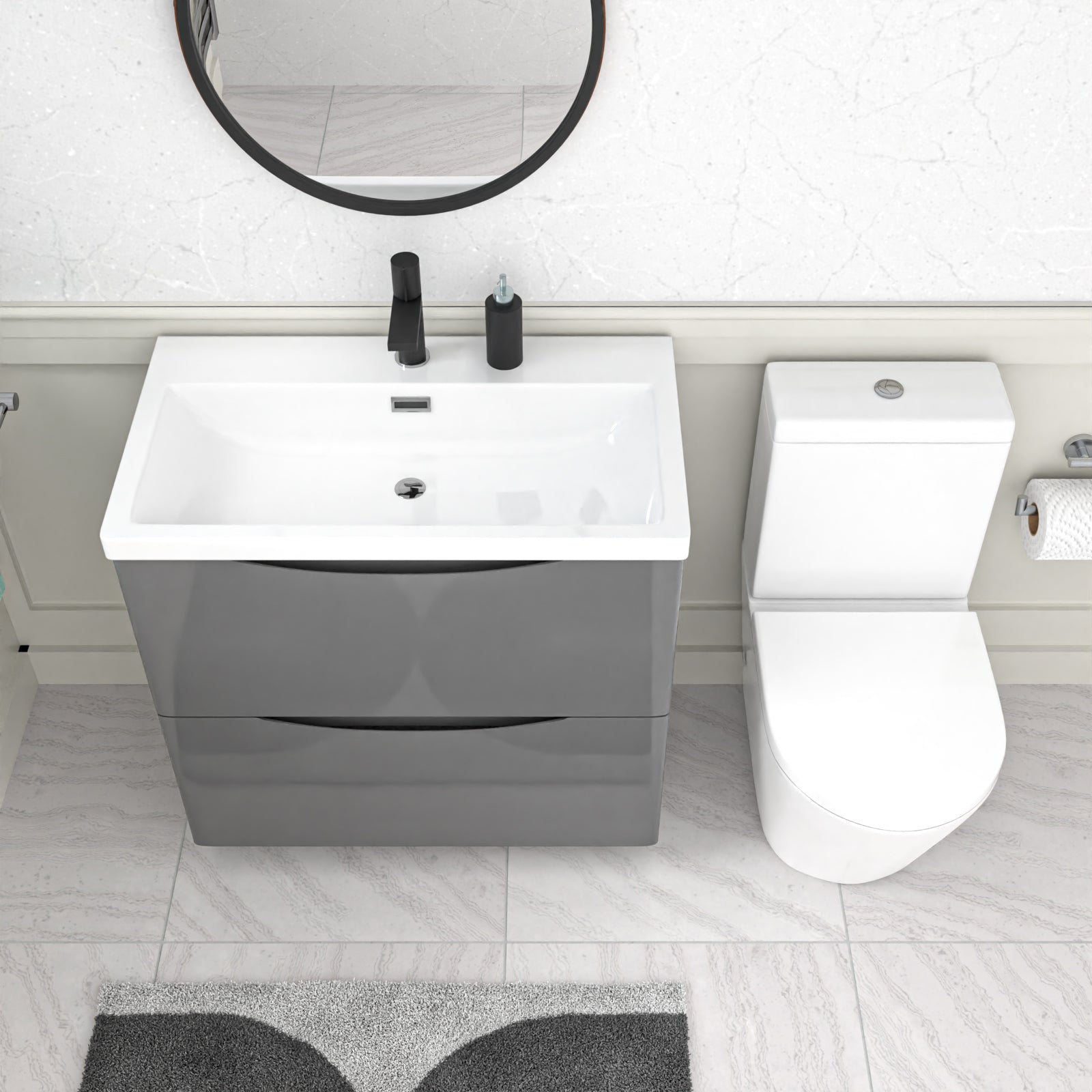 Merton Grey 800mm Basin Vanity Unit and Rimless Close Coupled Toilet