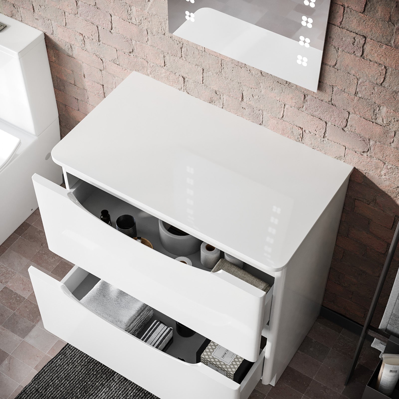 Merton 800 mm Gloss White 2 Drawer Work Top Freestanding Vanity Unit Bathroom