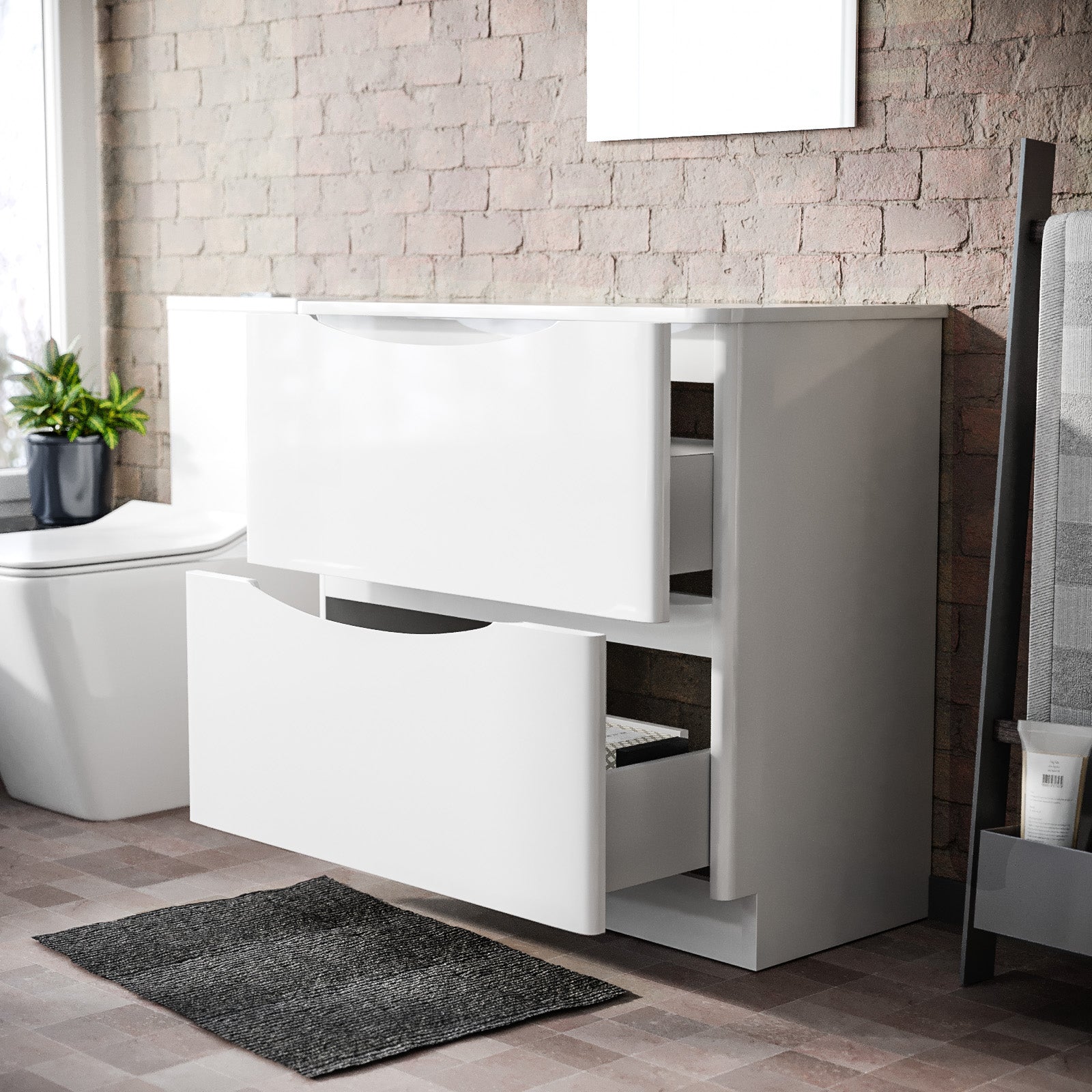 Merton 800 mm Gloss White 2 Drawer Work Top Freestanding Vanity Unit Bathroom