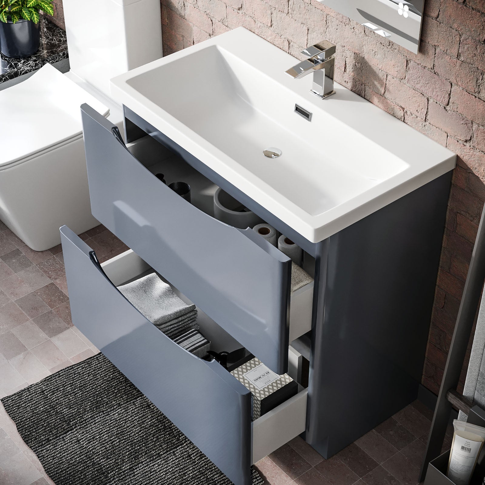 Merton Grey 800mm Freestanding Modern MDF Basin Sink Vanity Unit