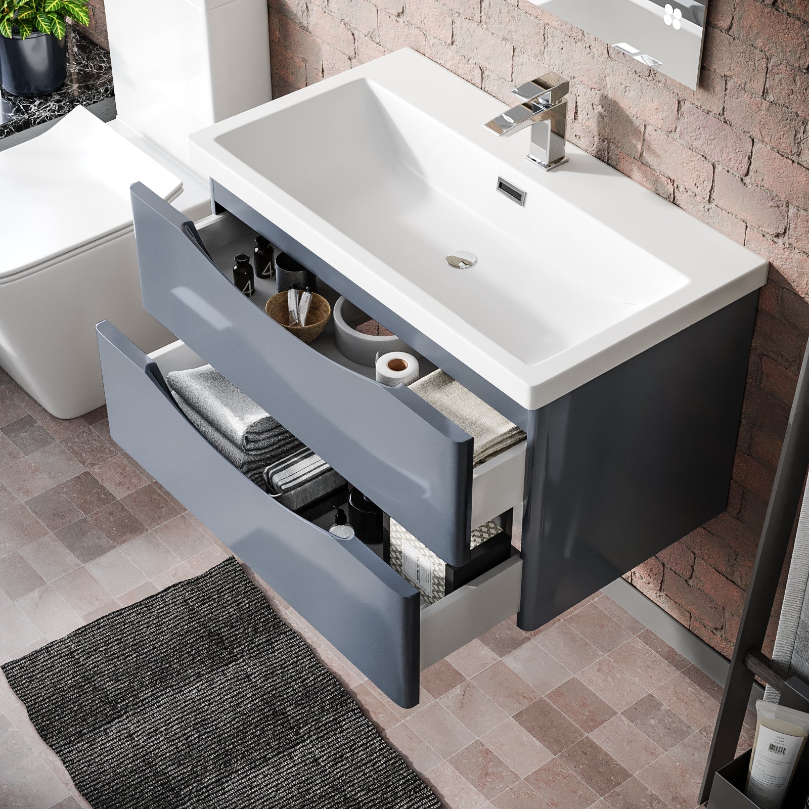 Merton 800mm Grey Wall Hung Basin Sink Vanity