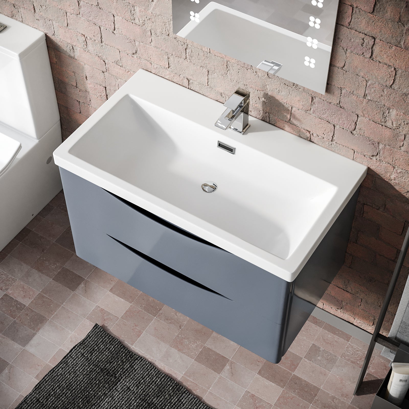 Merton 800mm Grey Wall Hung Basin Sink Vanity