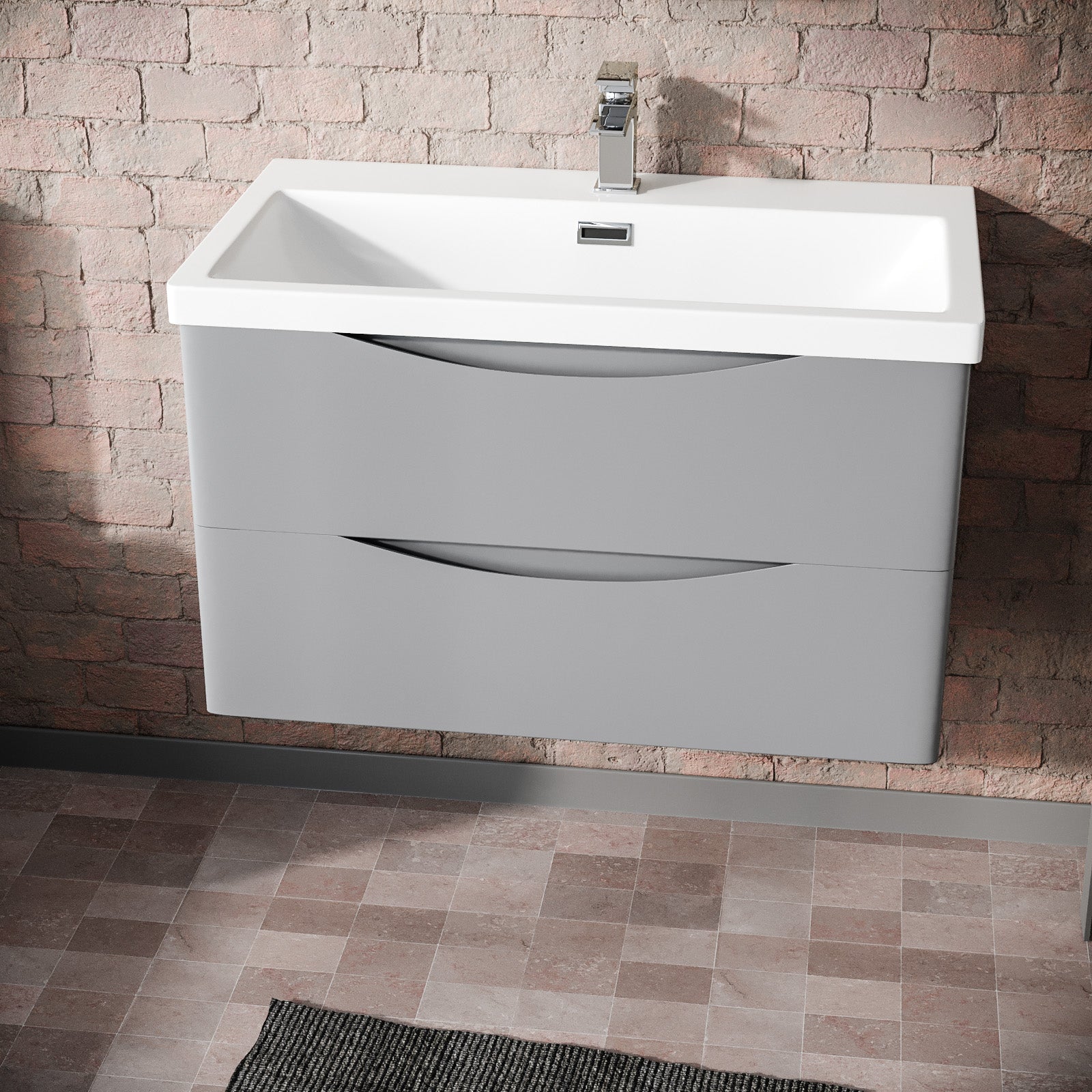 Merton Matte Grey 800mm Wall Hung Drawer & Resin White Basin Sink Vanity Unit