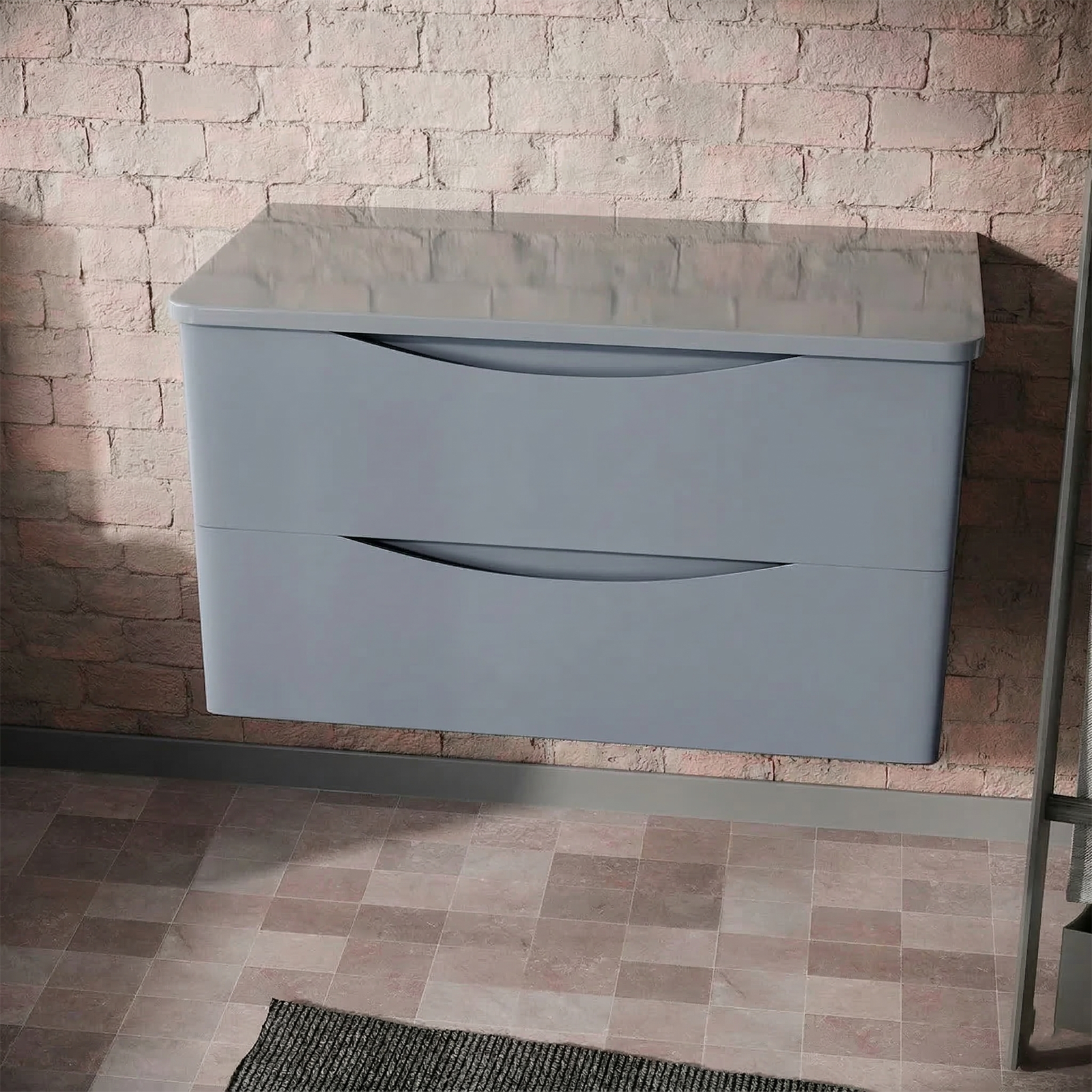 Merton 800mm Steel Grey Wall Hung 2 Drawers Worktop Vanity Unit