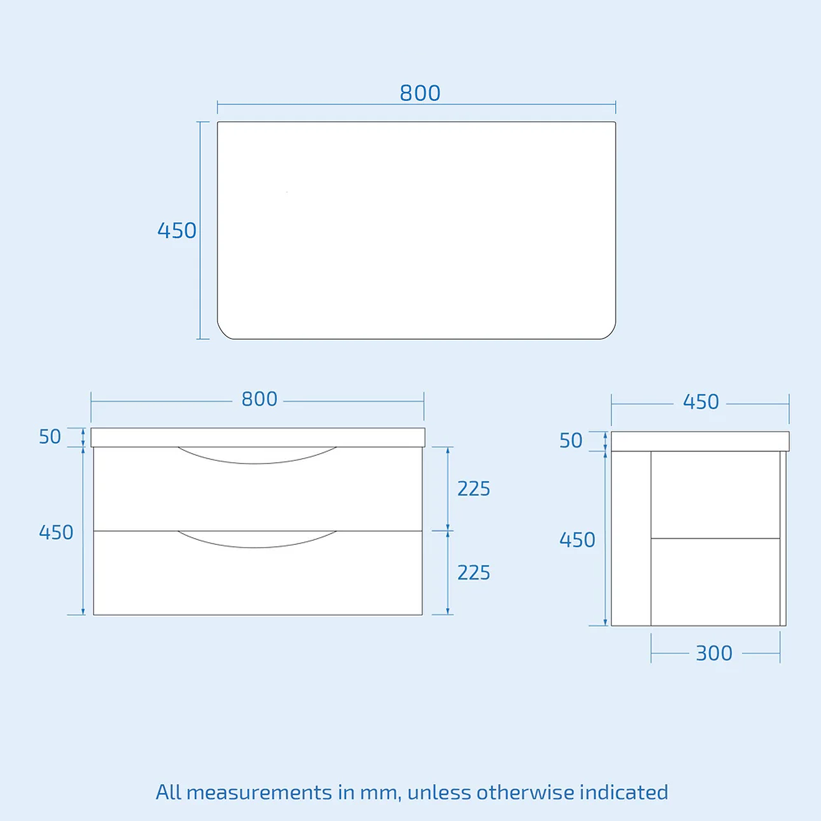 Merton 800mm Steel Grey Wall Hung 2 Drawers Worktop Vanity Unit