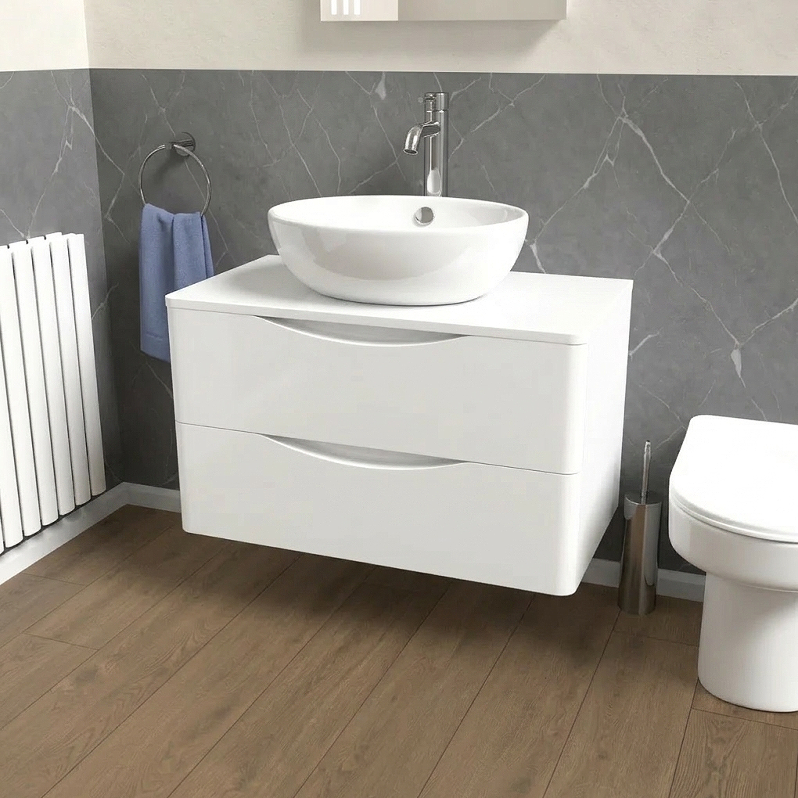 Merton White 800mm Bathroom Wall Hung Vanity With Worktop