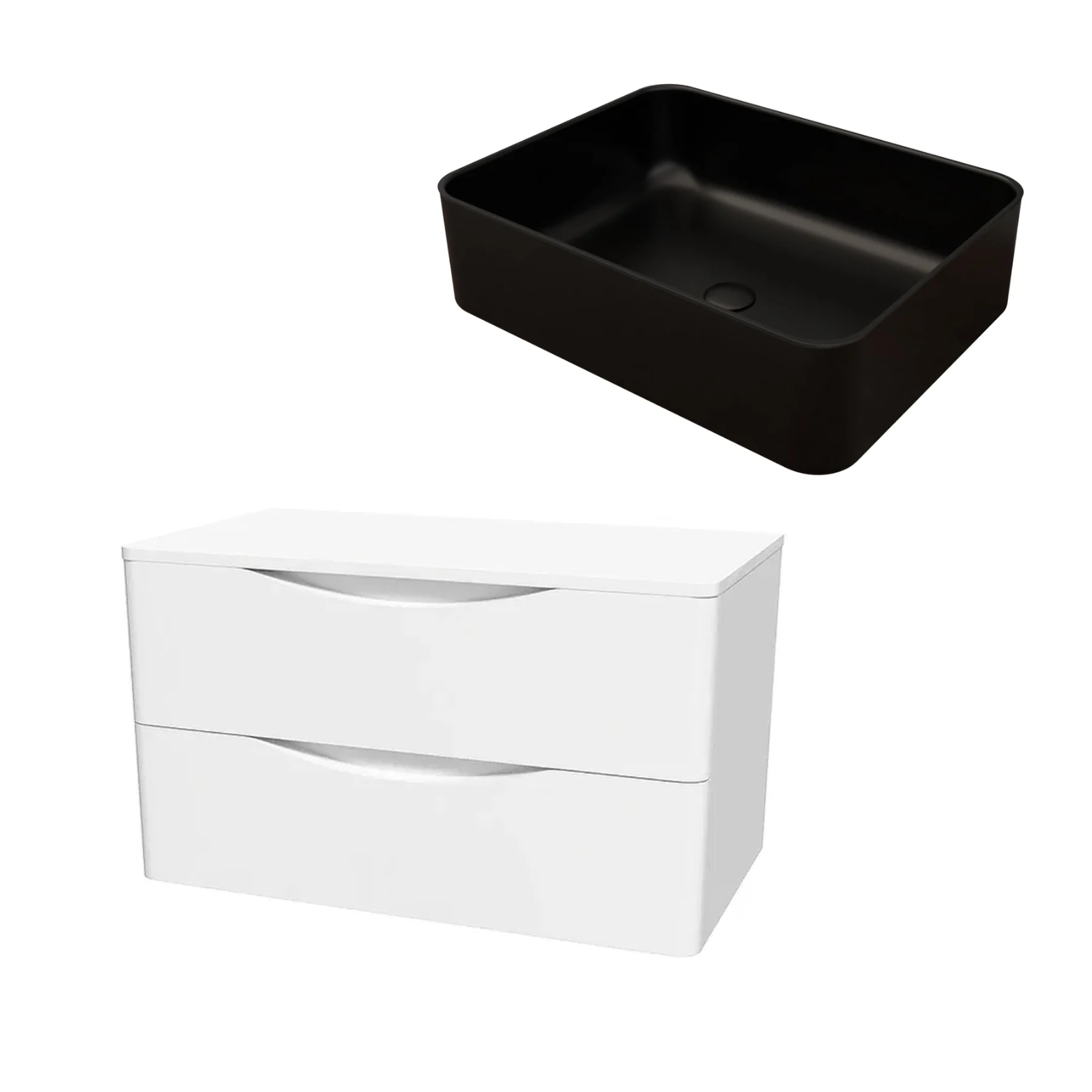 Merton 800mm White Wall Hung Vanity with Worktop and 490mm Rectangle Matte Black Countertop Basin Unit