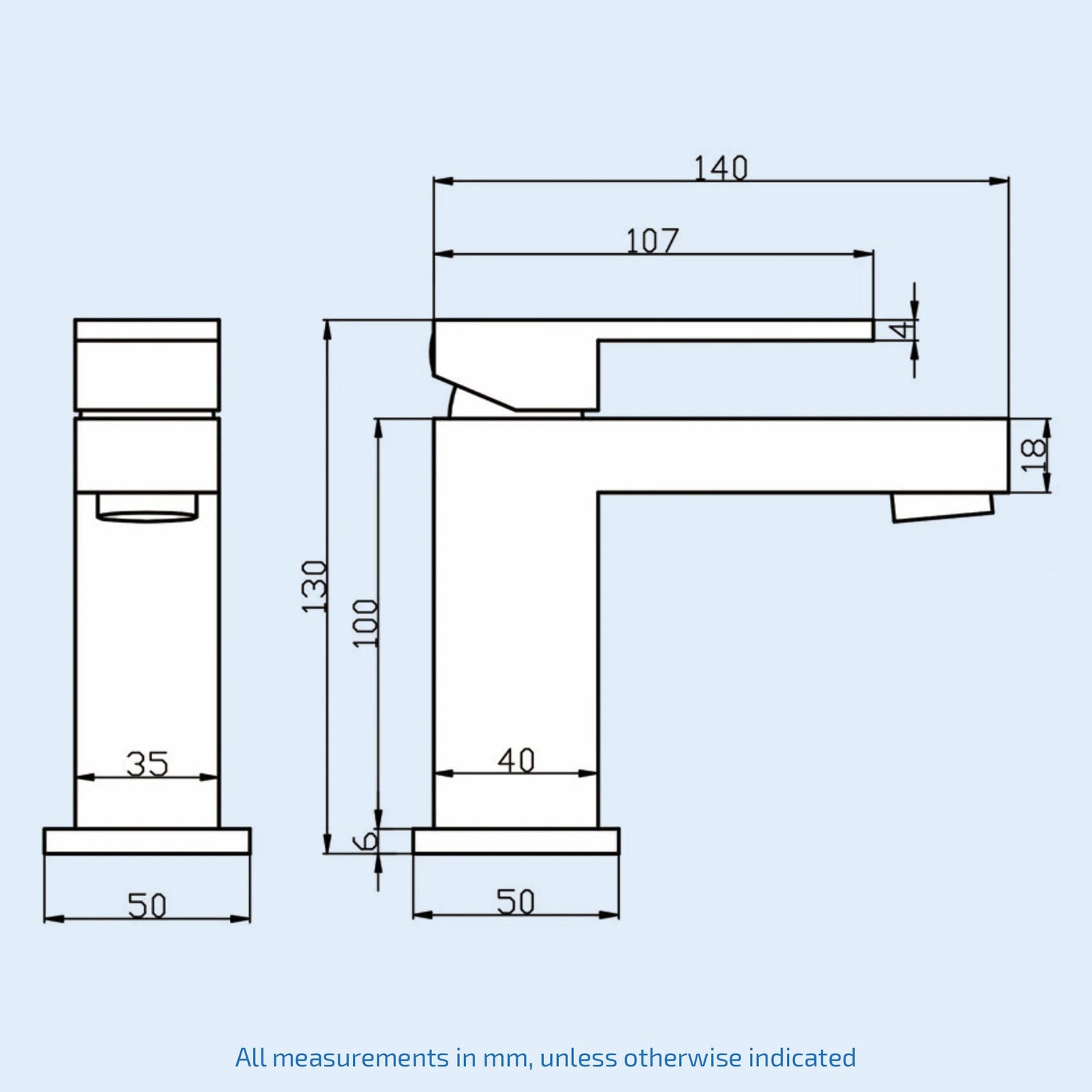 Chrome Modern Basin Mono Mixer Tap Single Lever Square Design