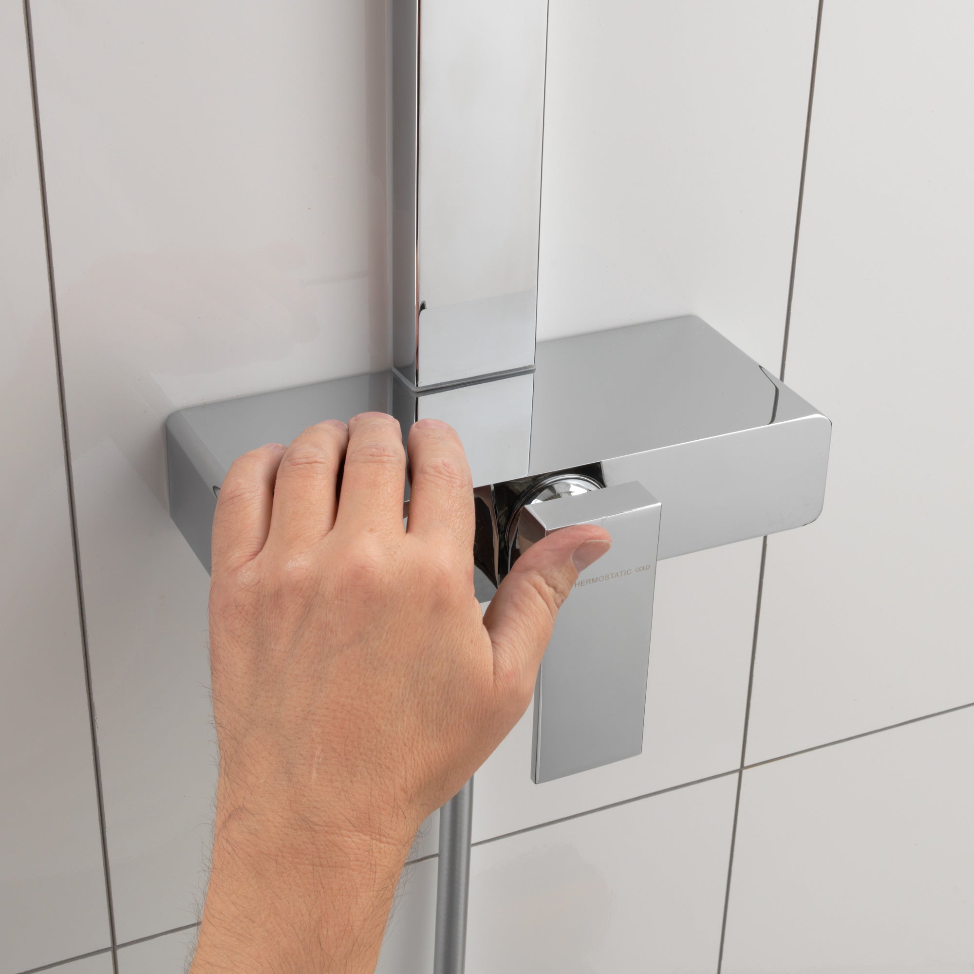 Enzo Ultra Thin Modern Bathroom Chrome Brass Square Head Cool Touch Shower Set