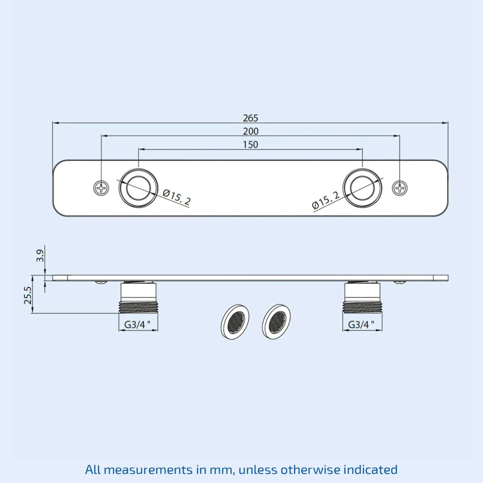 Black Wall Mount Fixing Plate Kit for Bar Shower Valves - EASYKIT-03BK