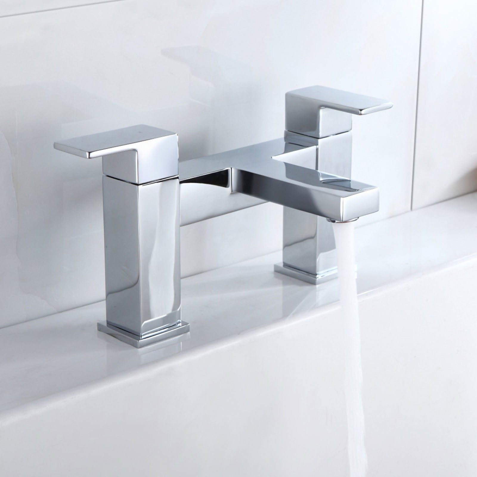 Brayton Cube Bathroom Deck Mounted Chrome Bath Filler Mixer Tap