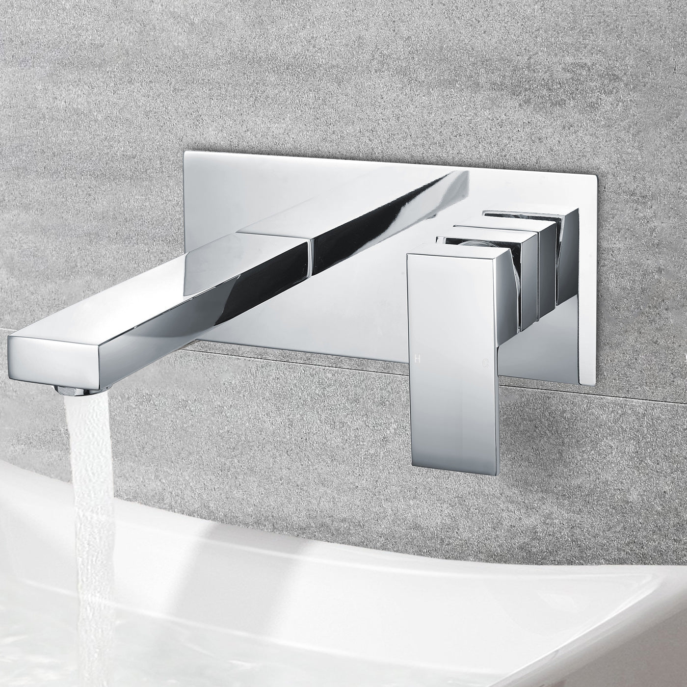 Brayton Modern Wall Mounted Chrome Concealed Square Basin Mixer Tap