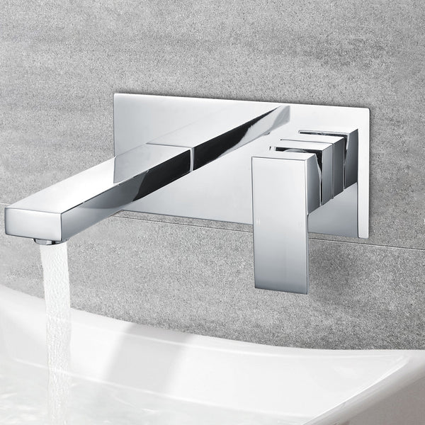 Brayton Modern Wall Mounted Chrome Concealed Square Basin Mixer Tap