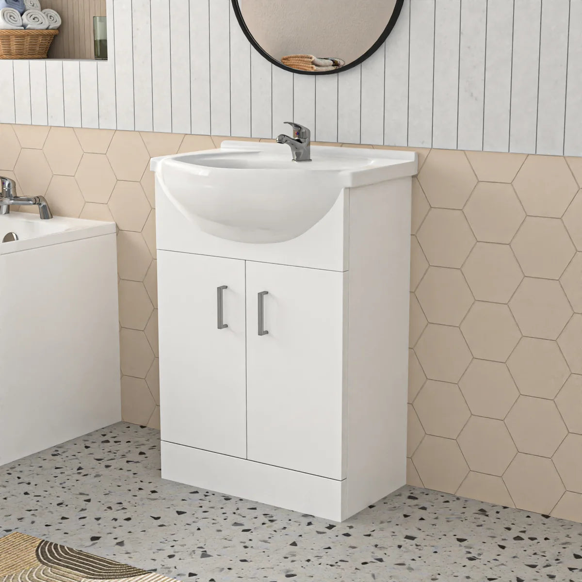 Bathroom Suite 1500mm Round Bathtub With Panel, Vanity and Toilet With Bath Filler