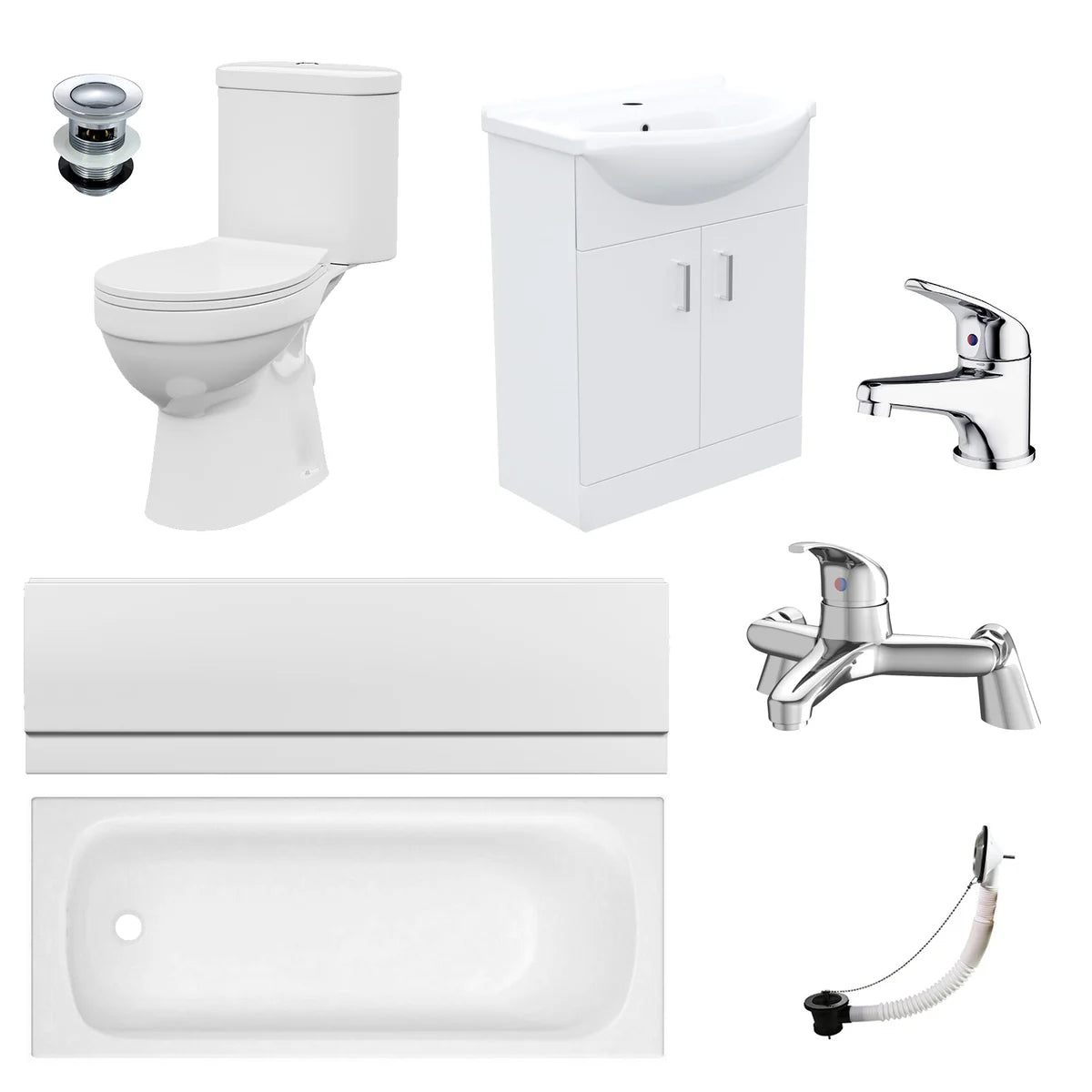 Bathroom Suite 1500mm Round Bathtub With Panel, Vanity and Toilet With Bath Filler