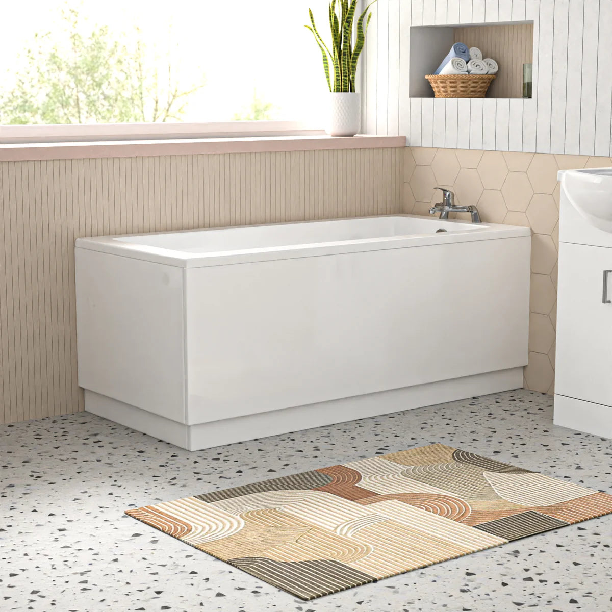Bathroom Suite 1500mm Round Bathtub With Panel, Vanity and Toilet With Bath Filler