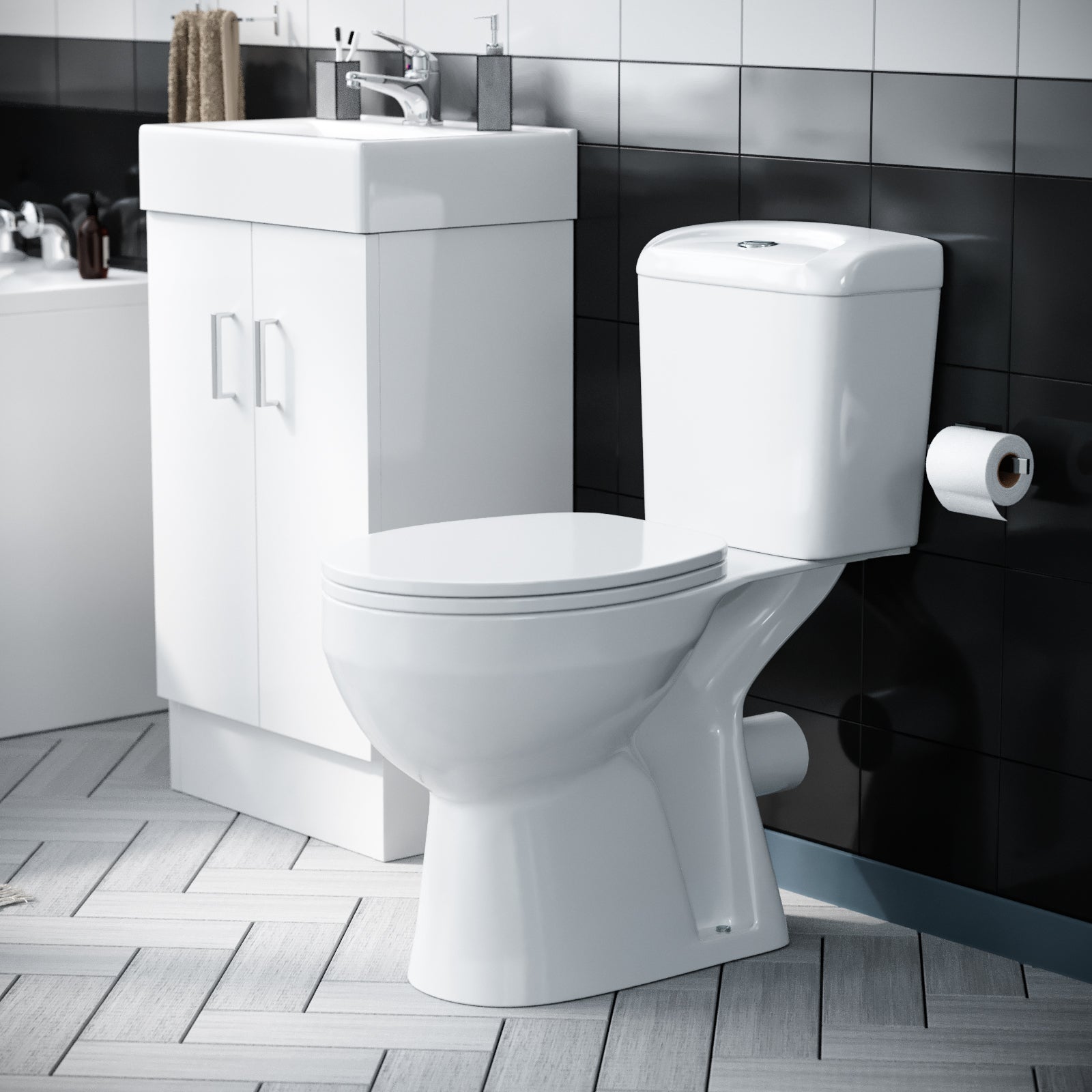 Nanuya 450mm Freestanding Basin Vanity Unit & Close Coupled Toilet Set