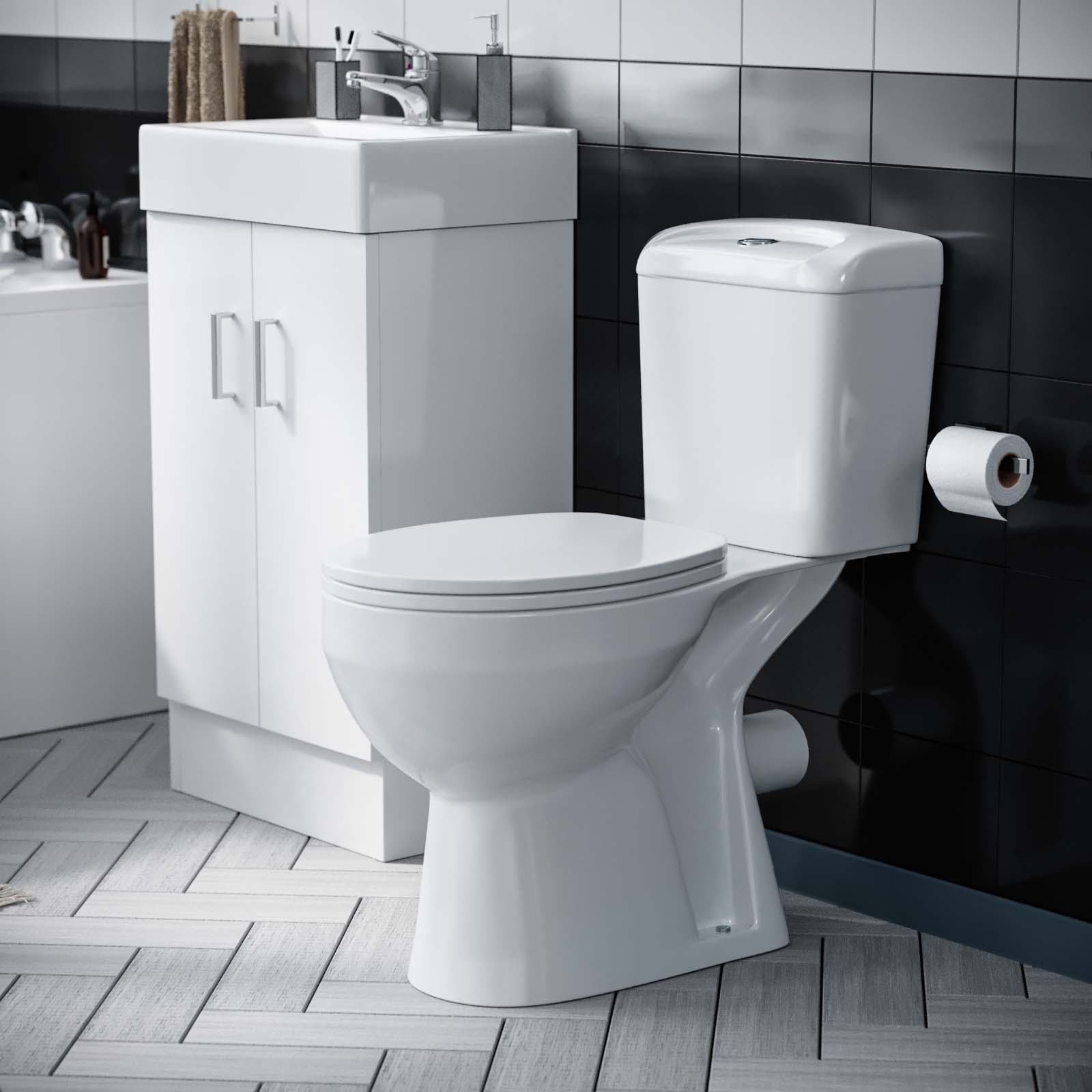 Nanuya 450mm Freestanding Basin Vanity Unit, Toilet & Round Bath With Panels