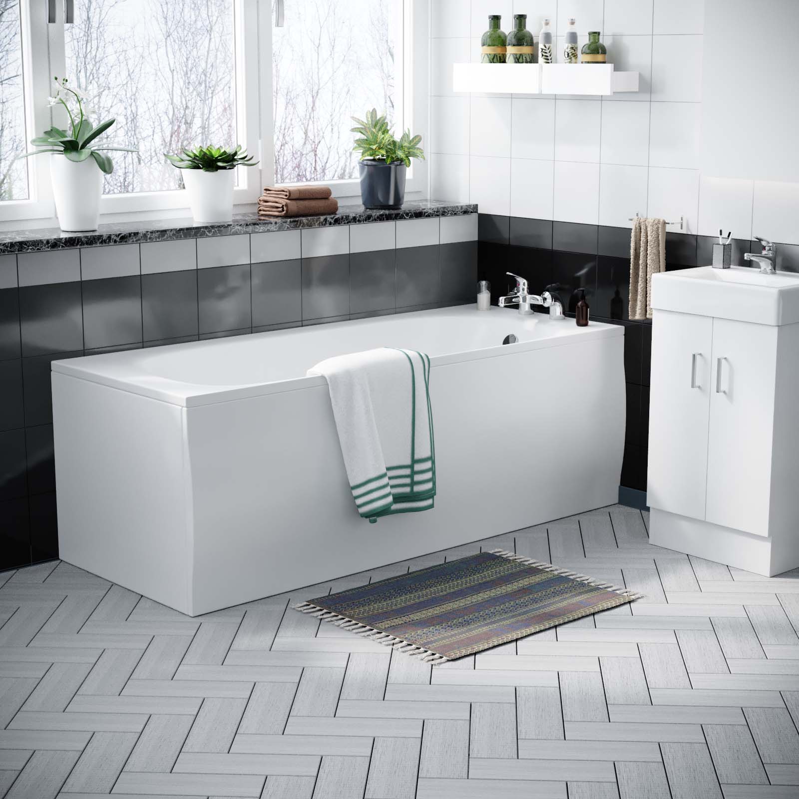 Nanuya 450mm Freestanding Basin Vanity Unit, Close Coupled Toilet & Round Bath
