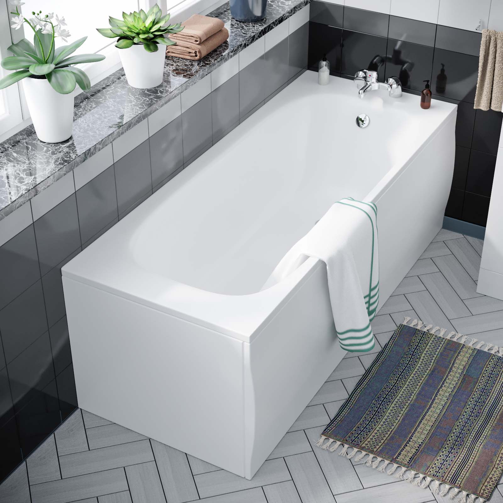 Nanuya 450mm Freestanding Basin Vanity Unit, Close Coupled Toilet & Round Bath