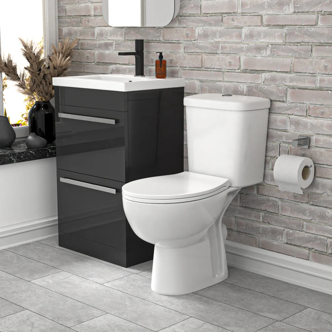 Nanuya 500mm Dark Grey 2 Drawers Vanity White Close Coupled Toilet