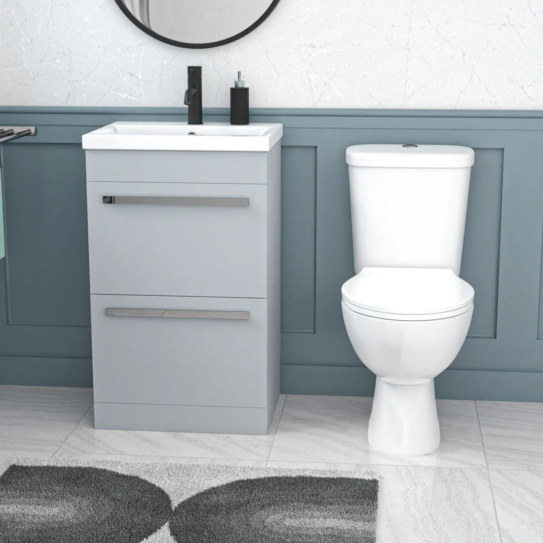 Nanuya 500mm Matte Grey 2 Drawers Vanity White Close Coupled Toilet