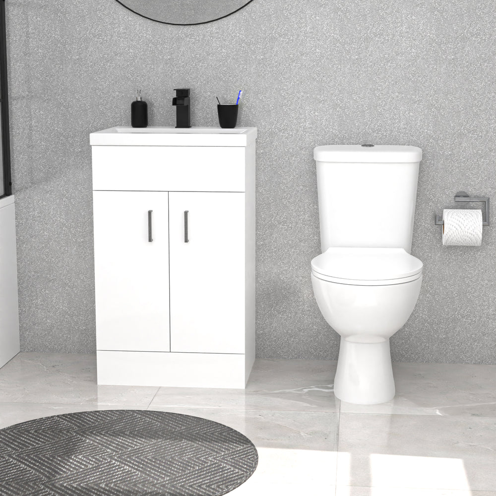Nanuya 500mm White Floorstanding Basin Vanity and Close Coupled Toilet Set