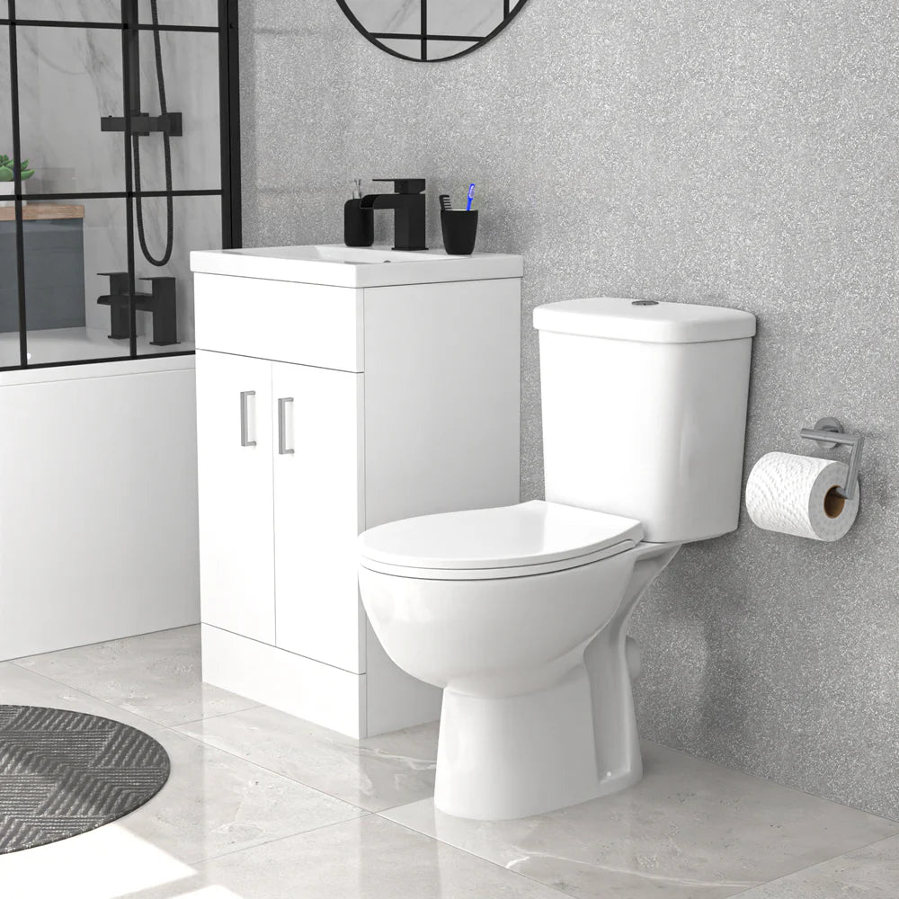 Nanuya 500mm White Floorstanding Basin Vanity and Close Coupled Toilet Set