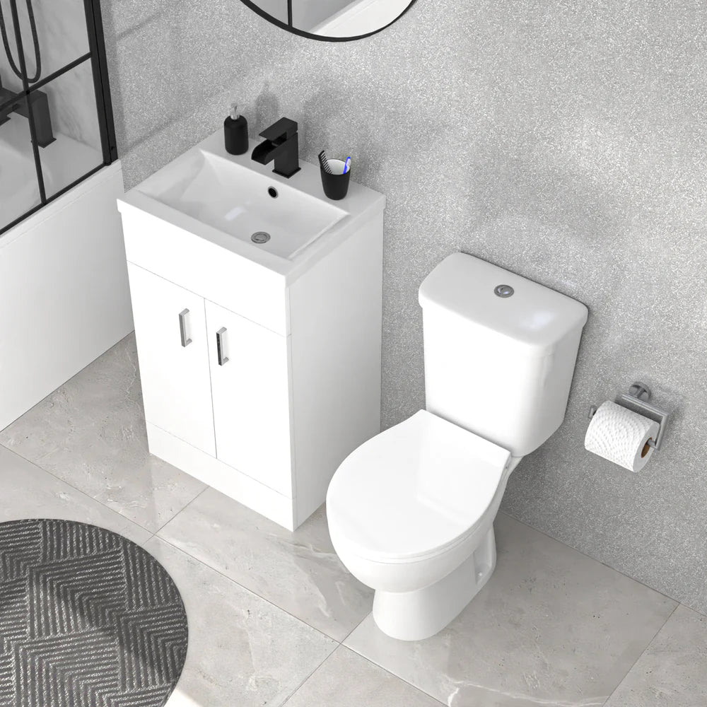 Nanuya 500mm White Floorstanding Basin Vanity and Close Coupled Toilet Set