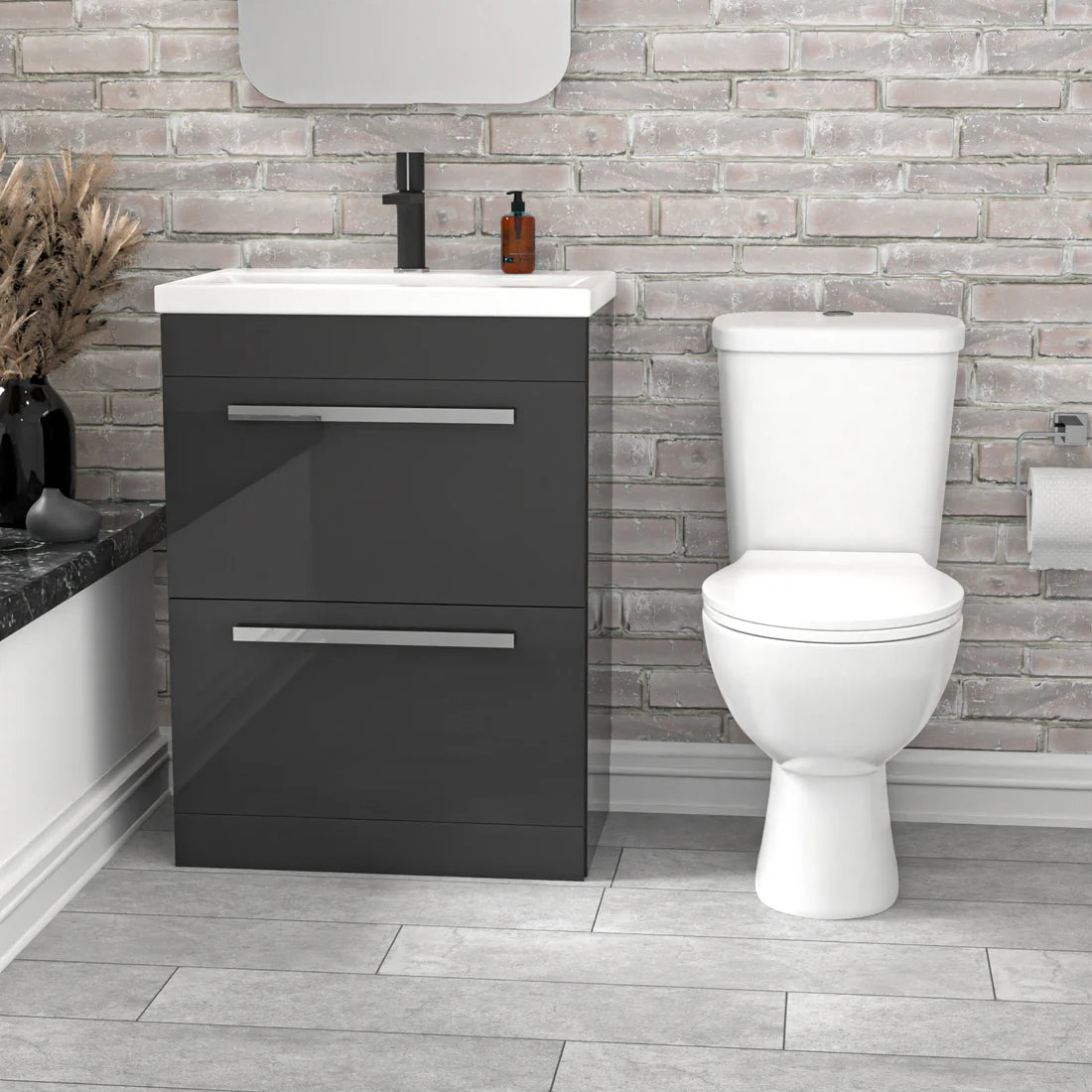 Nanuya 600mm Dark Grey 2 Drawers Basin Vanity Close Coupled Toilet