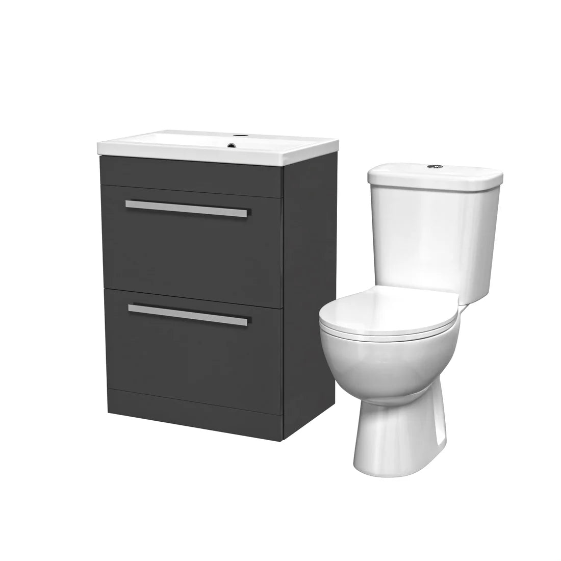 Nanuya 600mm Dark Grey 2 Drawers Basin Vanity Close Coupled Toilet