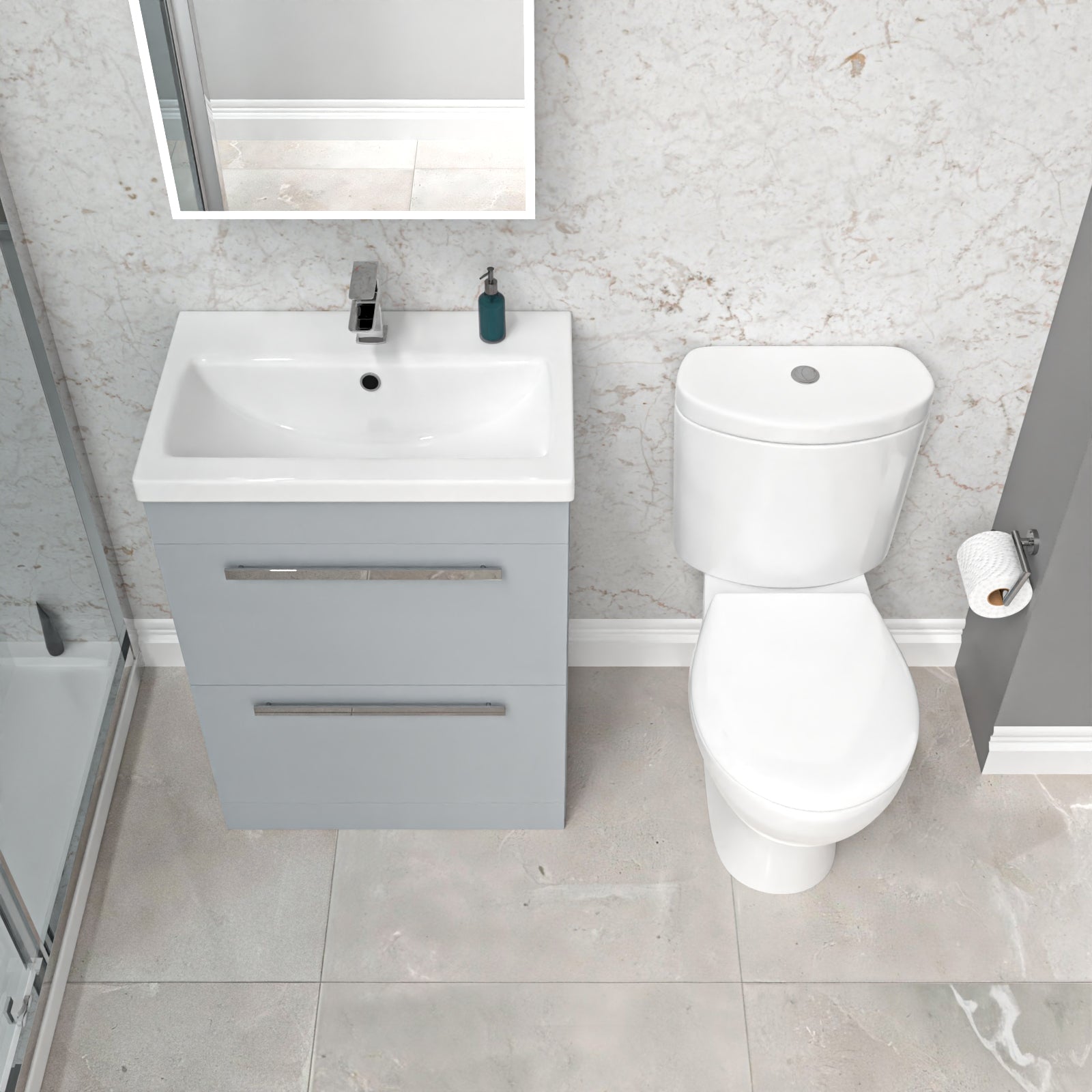 Nanuya 600mm Matte Grey 2 Drawers Vanity With Basin & Toilet Pan