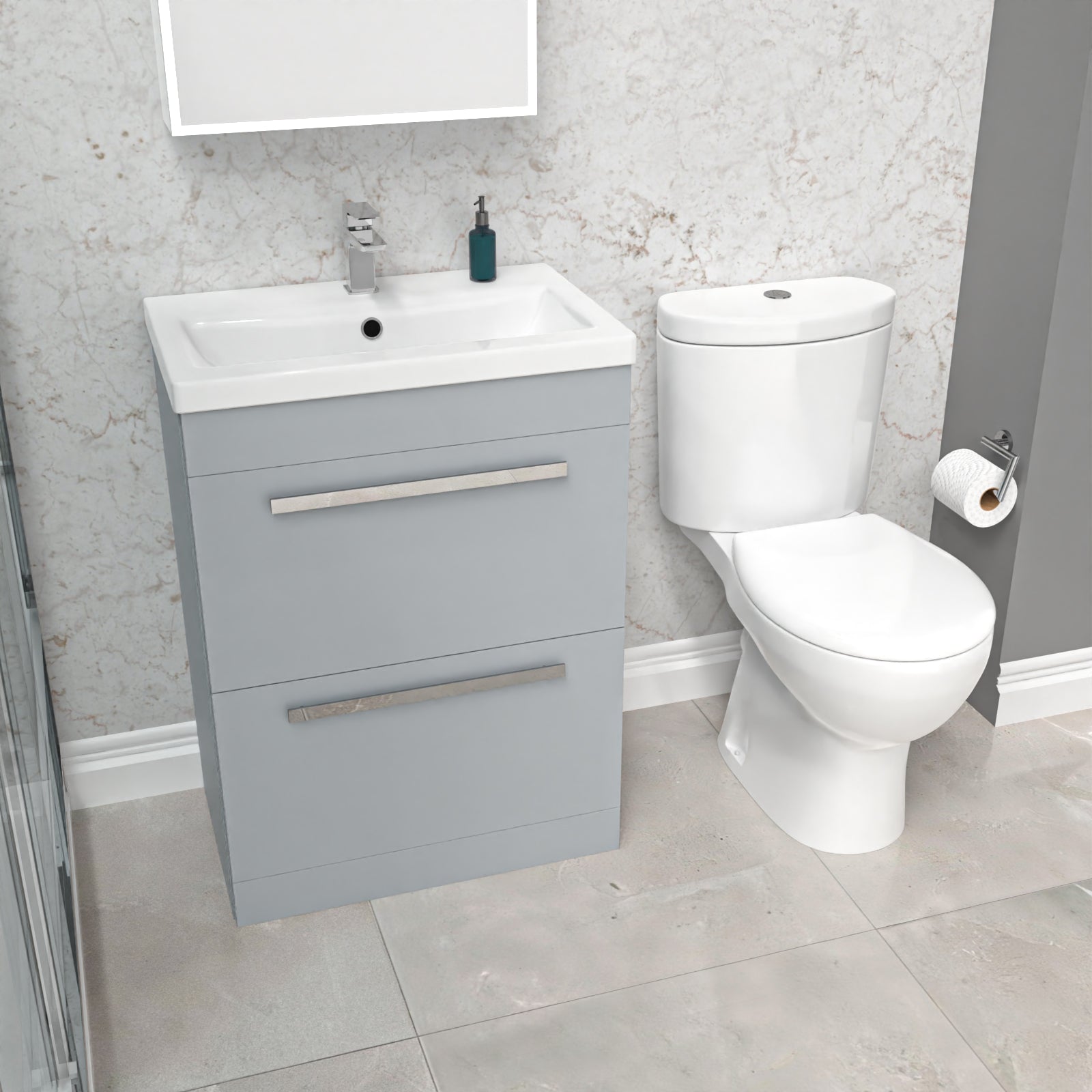 Nanuya 600mm Matte Grey 2 Drawers Vanity With Basin & Toilet Pan